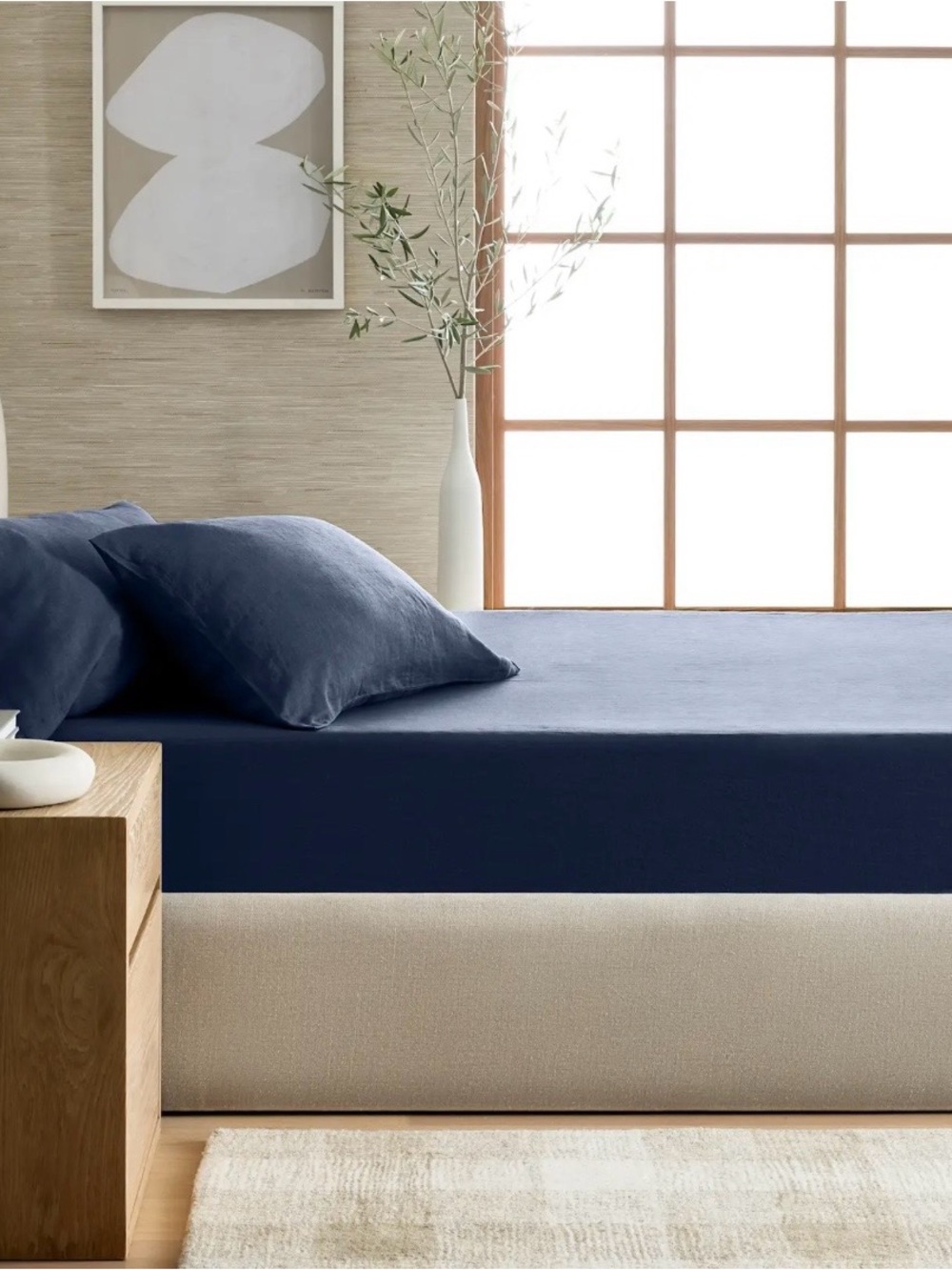 Quince European Linen 3 Pc Fitted Sheet Set, King (Navy)
